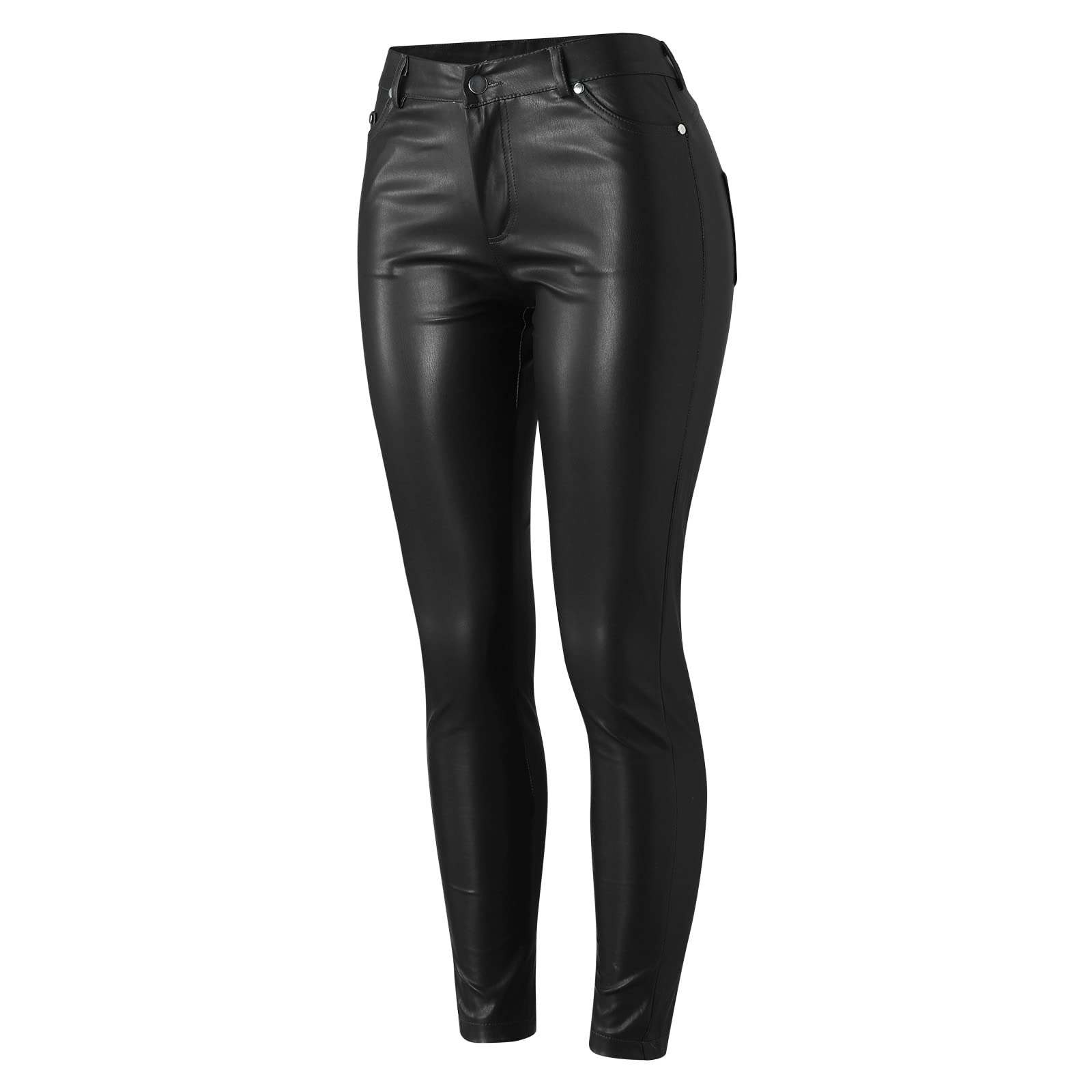 Faux Leather Leggings for Women - High Waist Yoga Pants with Pockets | Stretchy Petite Workout Pants | Perfect for Gym, Running & Casual Wear