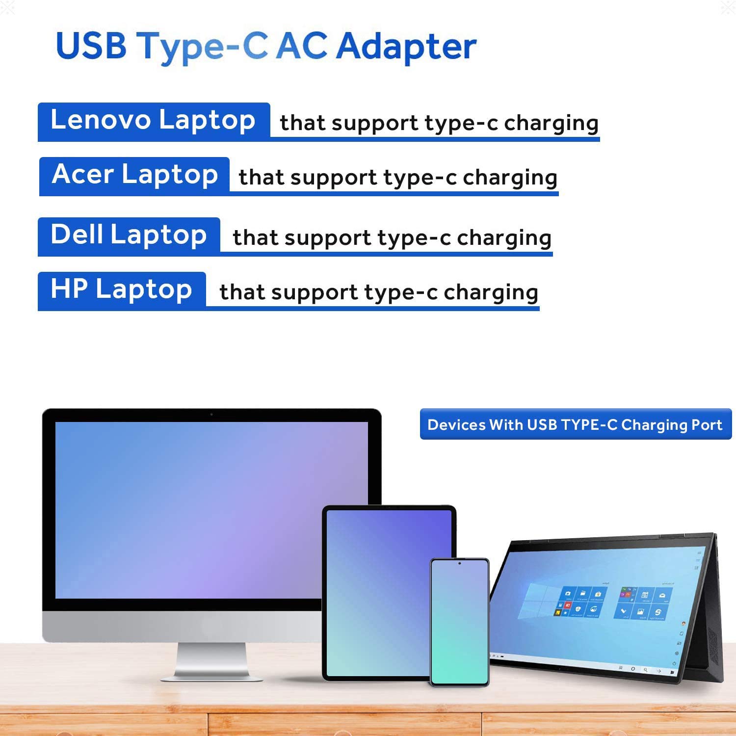 65W 45W USB C Fast Charger for Dell Chromebook & Laptop - Compatible with Dell 3100, 5190, 3400, Latitude 7410/7310/9410, XPS 13 9350-9380 - Type C Power Adapter for Home, Office & Travel