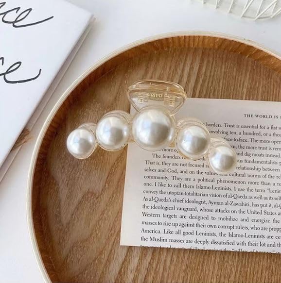 DENICRAAS Pearl Hair Claw Clips - Strong Hold Non-Slip Hair Clips for Women, Champagne Color Hair Jaw Clips for Thick & Thin Hair - Perfect for Daily Use, Birthday Gifts & Special Occasions