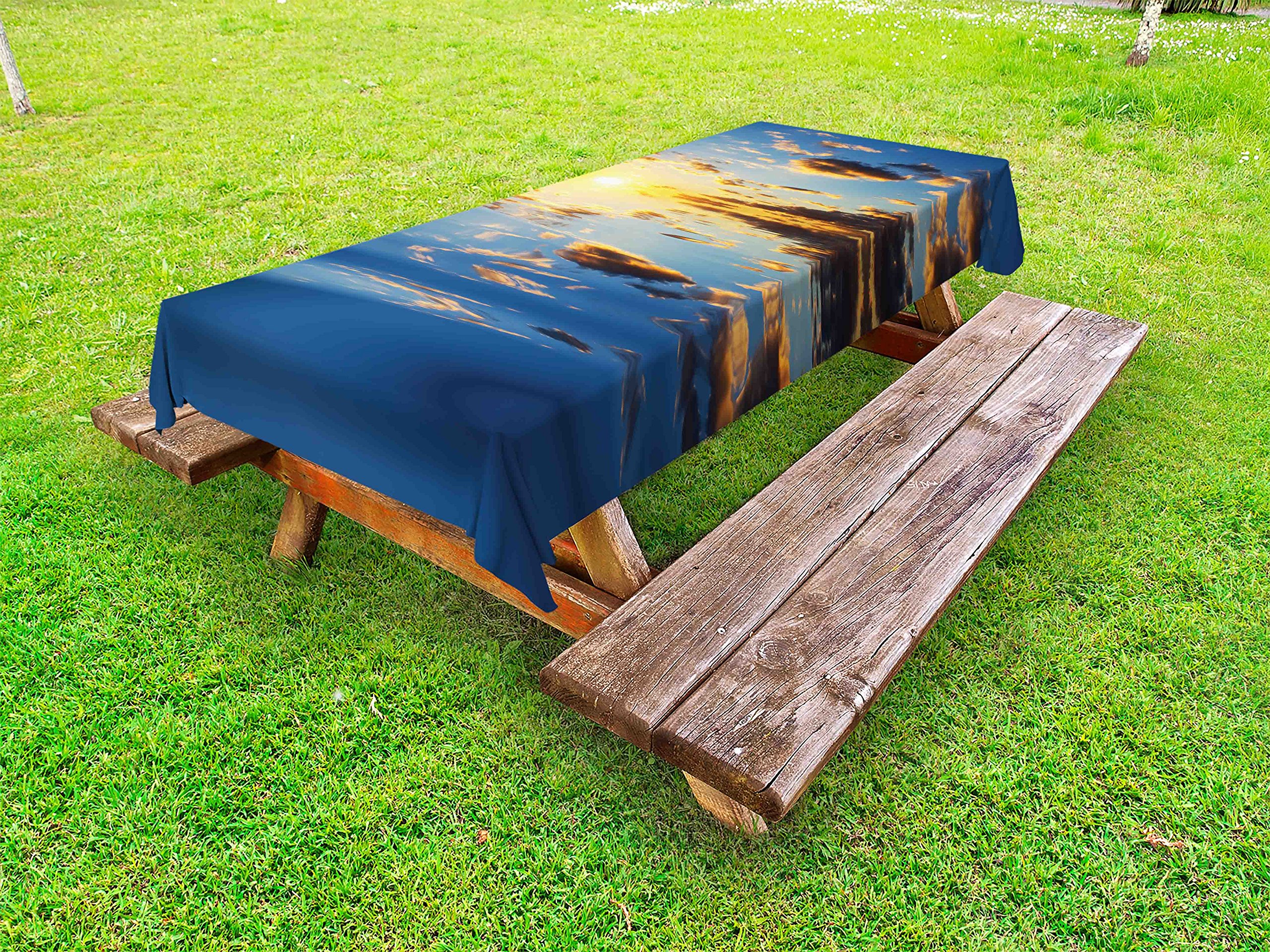 Ambesonne Mystic Outdoor Tablecloth - Vibrant Tropical Sunset Scenery, Waterproof Washable Picnic Table Cover 58