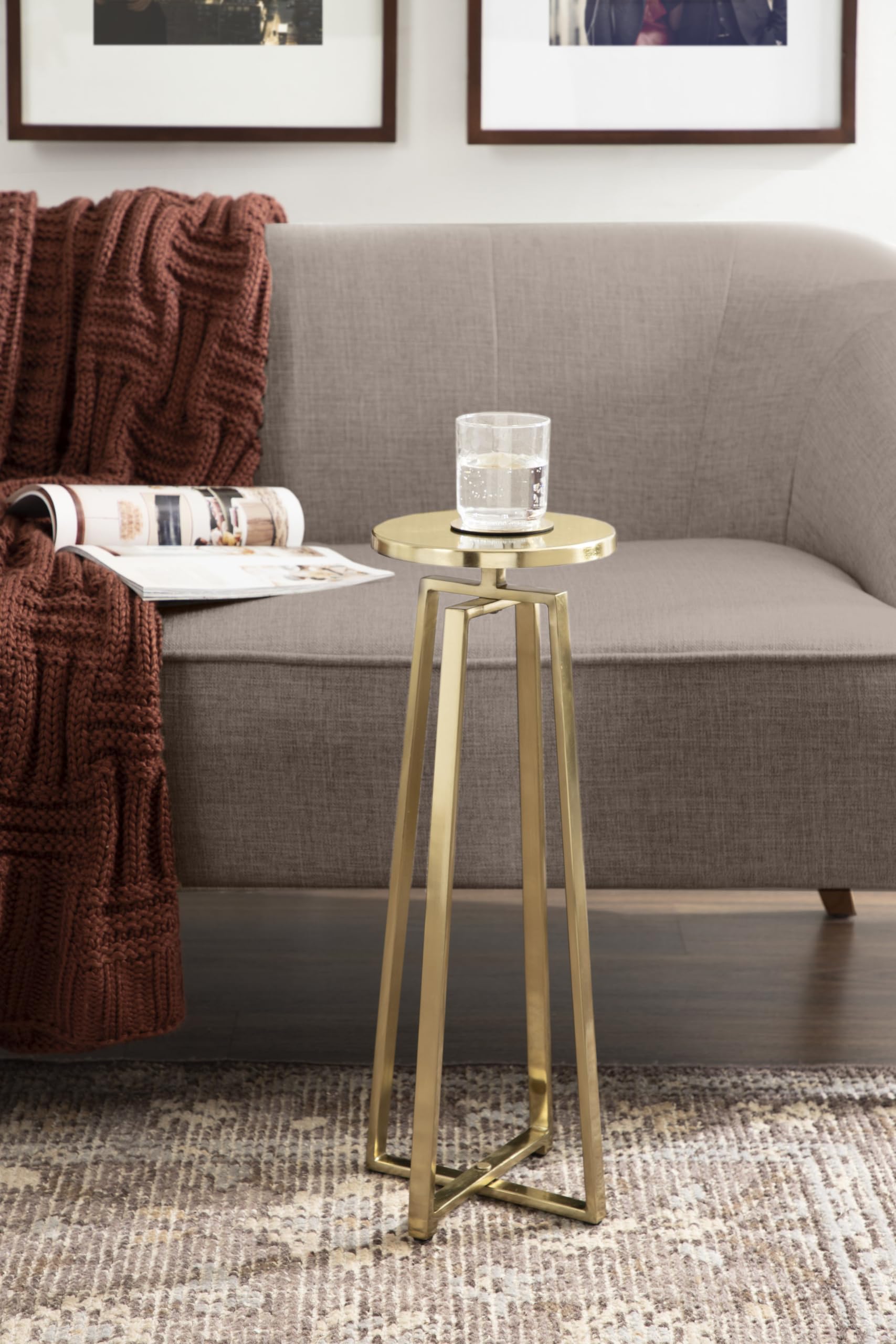 Kate and Laurel Zia Mid-Century Modern Metal Round Drink Table - 9 x 9 x 23 Inches, Gold Accent Pedestal Side Table for Living Room, Bedroom, or Patio - Perfect for Display, Storage, and Holding Drinks or Decor