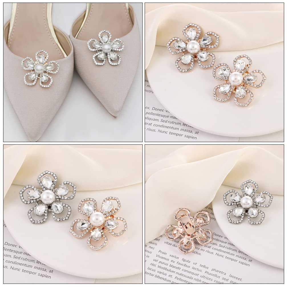 2 Pairs Silver Rhinestone Shoe Clips for Women - Elegant Flower Shoe Buckle Charms for DIY Crafts, Wedding & Bridal Shoes - Perfect for Prom, Party & Special Occasions