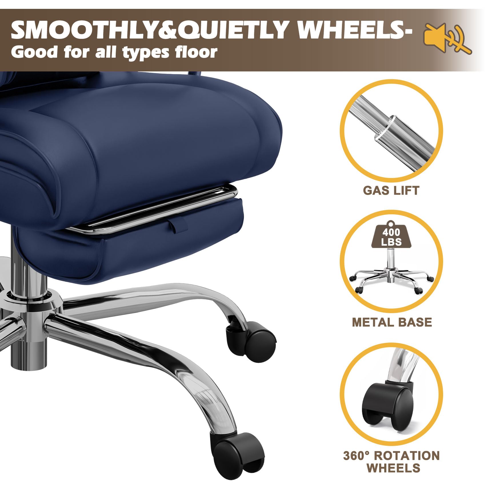 Big and Tall Office Chair with Footrest - Heavy Duty Executive Reclining Leather Chair, Adjustable High Back, Supports Up to 400lbs - Perfect for Large Men, Home Office, Gaming, and Long Work Sessions