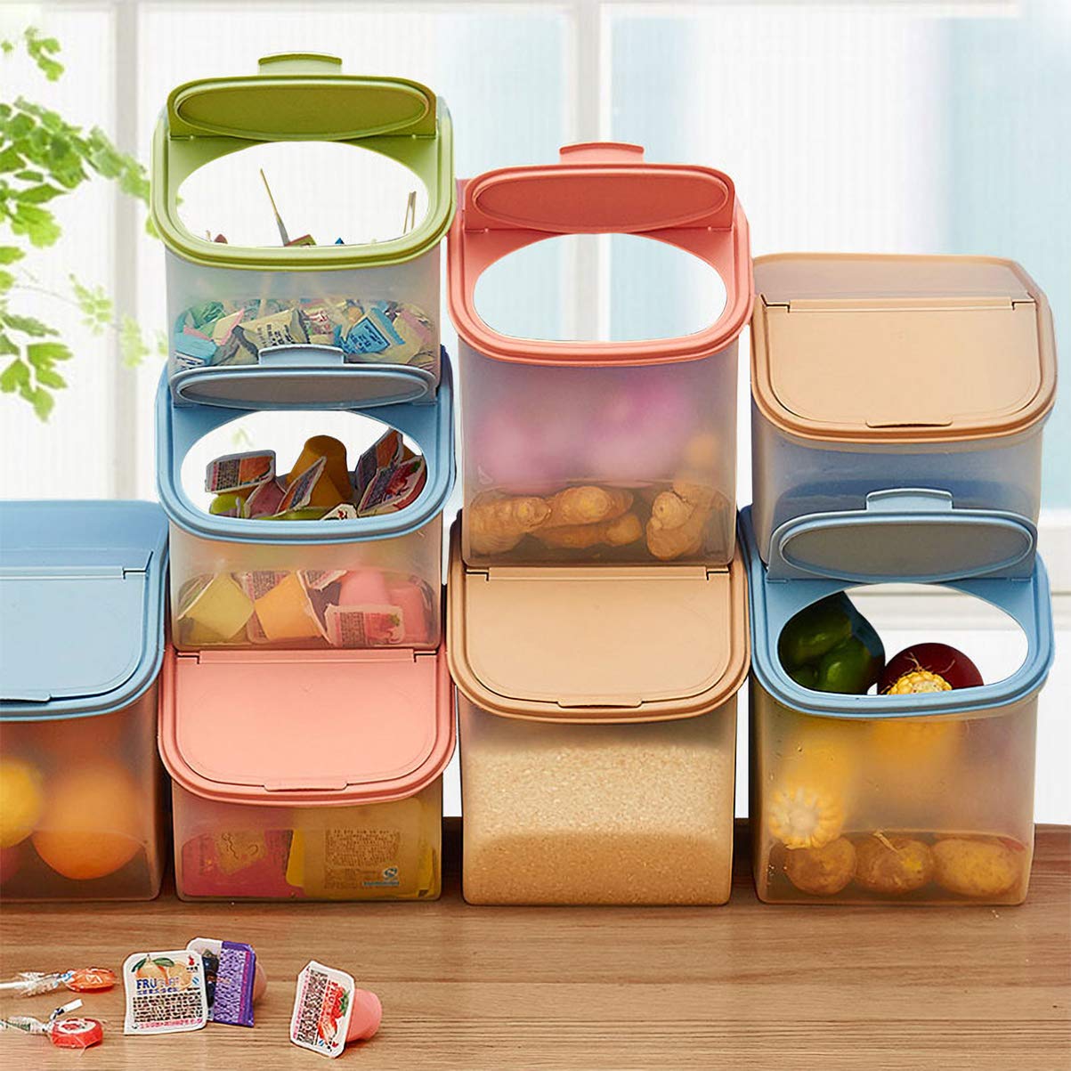 Cabilock Large Plastic Rice Storage Container with Dispenser - 10L Food Grain Holder for Rice, Flour, Cereal, Bread - Airtight Pantry Organizer for Kitchen, Home, Office (Blue) - Perfect for Meal Prep, Bulk Food Storage & Space Saving