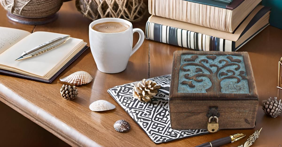 Handmade Wooden Jewelry Box with Tree of Life Carving - Lockable Keepsake Storage Organizer for Necklaces, Rings & Watches | Perfect Birthday Gift, Anniversary Present & Home Decor Accessory