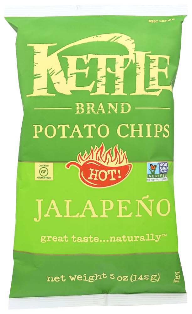 Kettle Foods Jalapeno Flavored Potato Chips - 5 oz Bag of Crunchy Kettle Cooked Chips - Perfect for Snacking, Parties & Game Day
