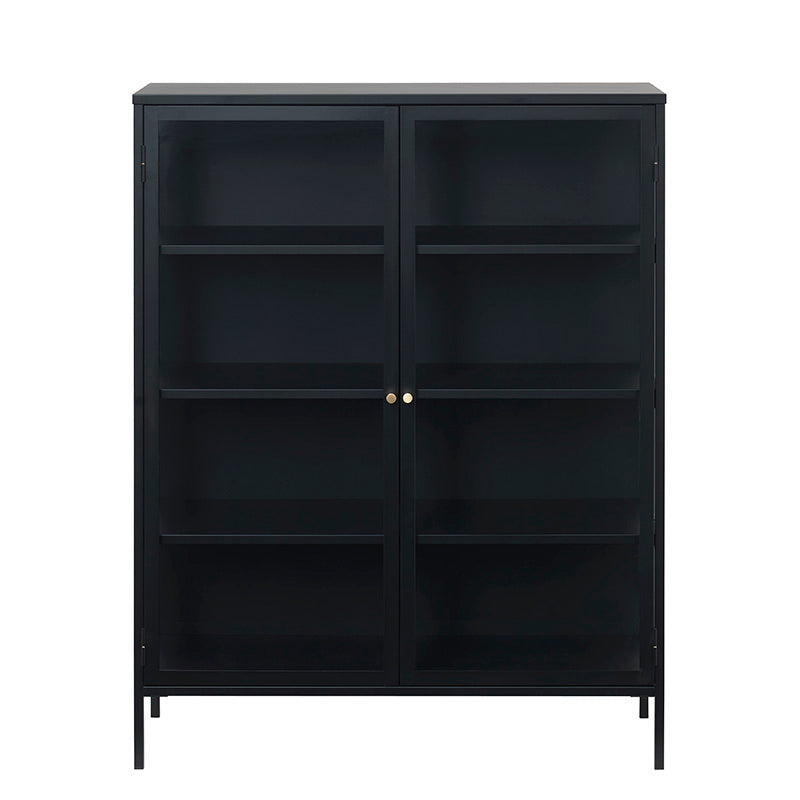 Black CARMEL 2-Door Glass Display Cabinet 110x140cm - Perfect for Living Room, Dining Room, or Office Decor & Storage