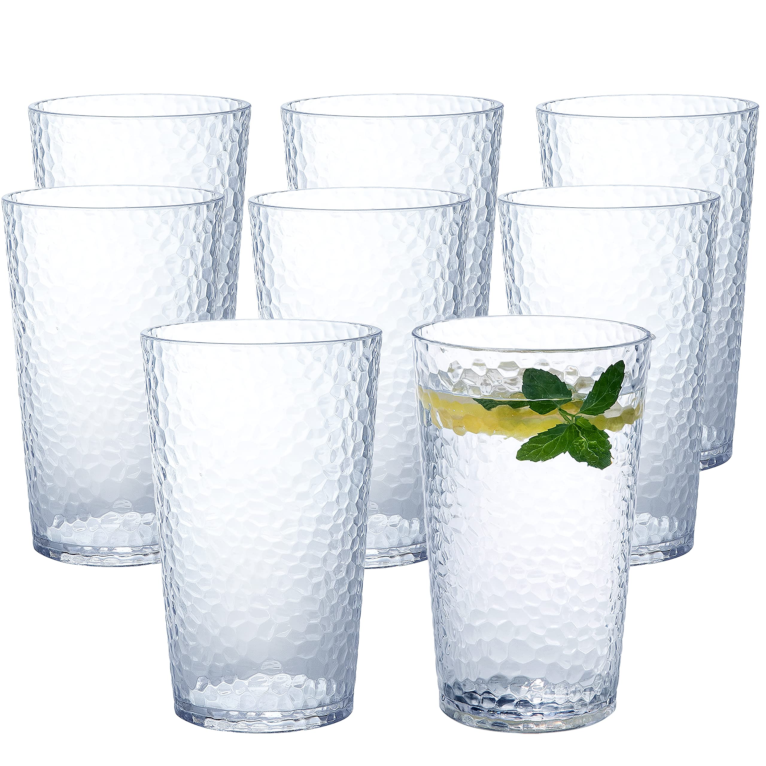 Unbreakable Plastic Tumbler Cups Set of 8 - 17oz Large Clear Highball Drinking Glasses for Water, Juice & Cocktails - Perfect for Parties, BBQs, Picnics & Outdoor Events