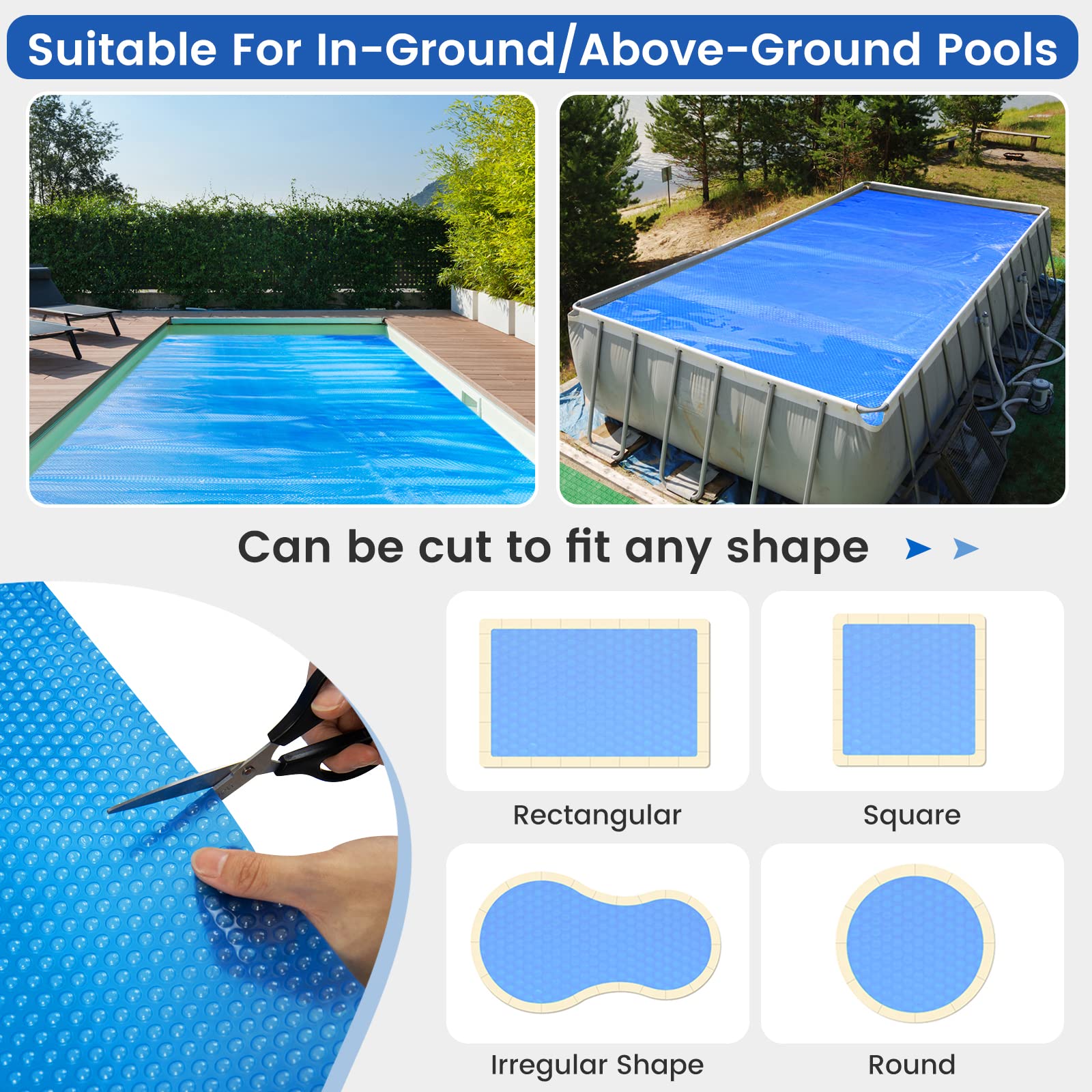 Goplus 20 x 40 FT Solar Pool Cover with Carrying Bag - Blue Bubble Thermal Blanket for In-Ground & Above-Ground Swimming Pools & Hot Tubs | UV Protection, Heat Retention, Energy Saving | Perfect for Backyard, Residential & Commercial Use