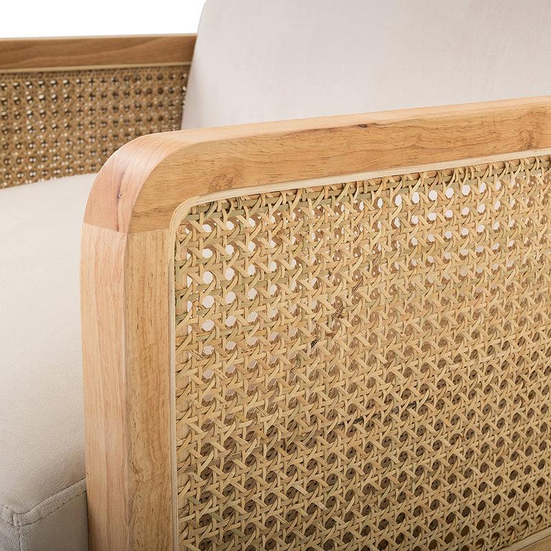Sybil Cane Armchair - Handwoven Rattan Accent Chair with Cushion | Boho Chic Living Room, Bedroom, or Patio Furniture for Home Decor