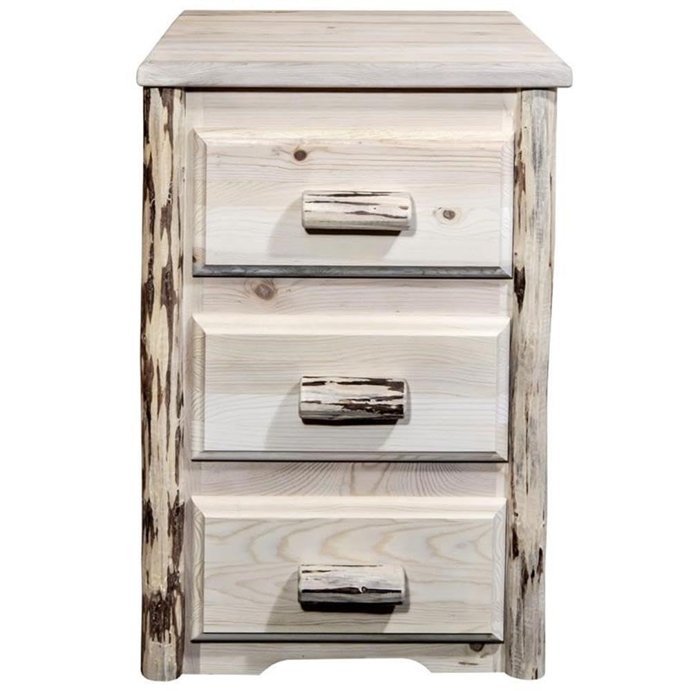 Montana Woodworks Collection Nightstand with 3 Drawers - Solid Wood Bedside Table with Clear Lacquer Finish for Bedroom, Guest Room, or Dormitory - Stylish and Functional Storage Solution