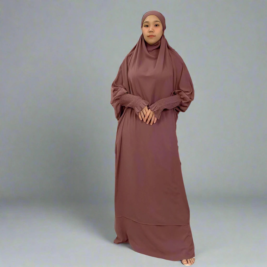 2-Piece Nida Overhead Jilbab Prayer Dress Set for Muslim Women - Perfect for Salah, Mosque, and Islamic Religious Occasions