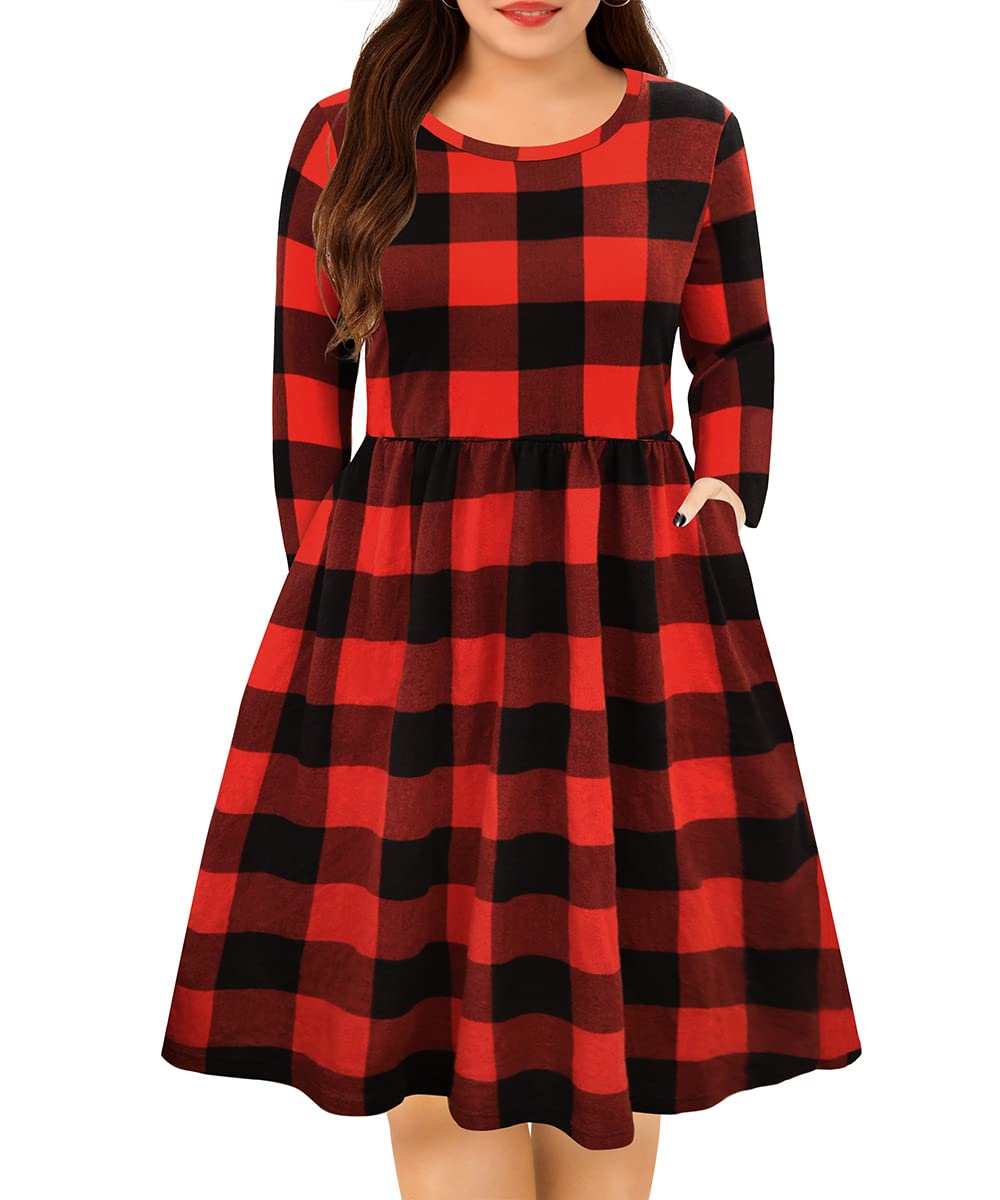 **Plus Size Dresses for Women - CARCOS Long Sleeve Crew Neck & V-Neck Knee-Length Dresses with Pockets (XL-5XL) | Fall & Winter Fashion for Curvy Ladies | Perfect for Work, Parties & Casual Outings**