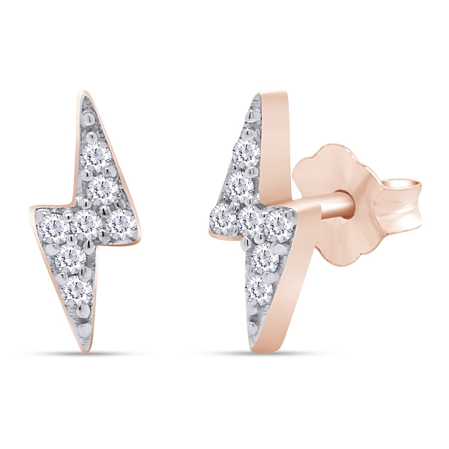 14K White Gold Round Natural Diamond Accent Lightning Bolt Stud Earrings for Women - Perfect for Everyday Wear, Parties & Gifts