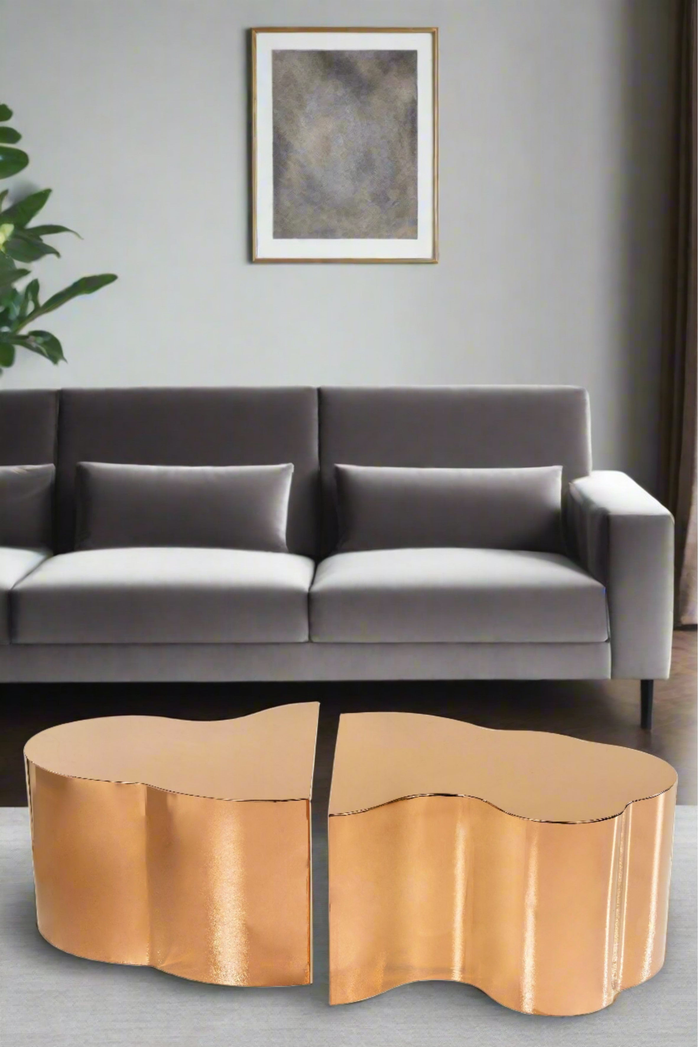 Set of 2 Modern Rose Gold Coffee Tables - Mid-Century Style Living Room Furniture for Small Spaces - Perfect for Apartments, Condos & Cozy Home Decor
