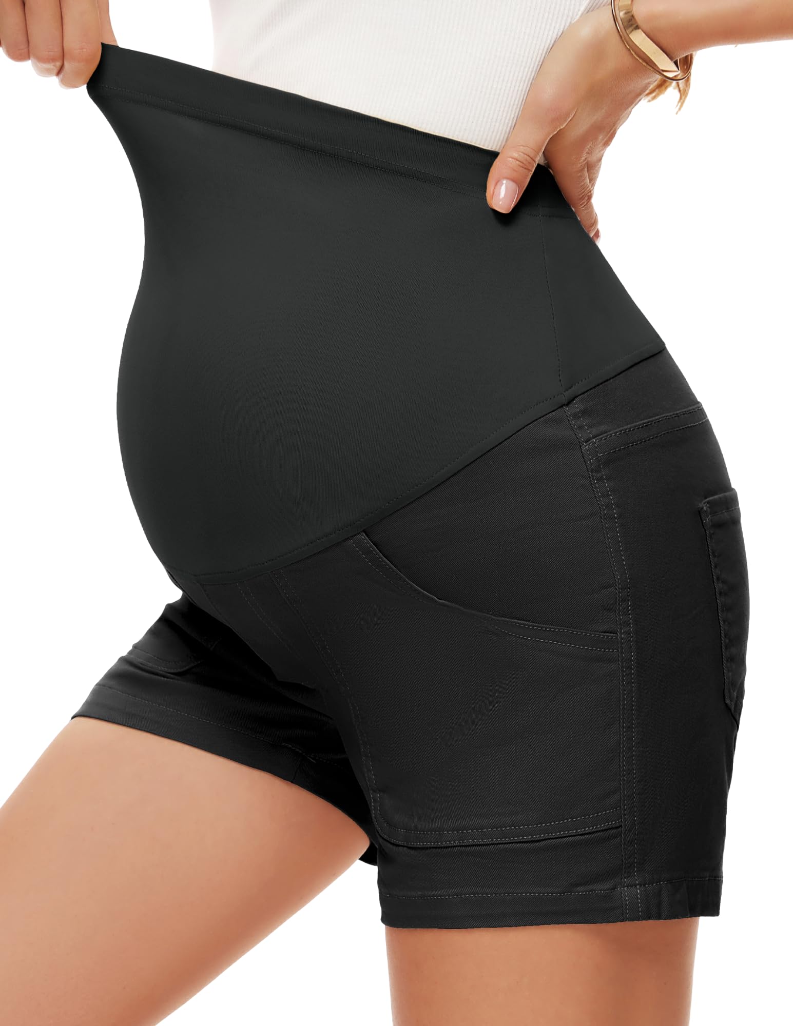 **AMPOSH Women's Maternity Cargo Shorts - Stretchy Summer Pregnancy Shorts with Pockets | Comfortable Casual Wear for Moms, Outdoor & Travel**