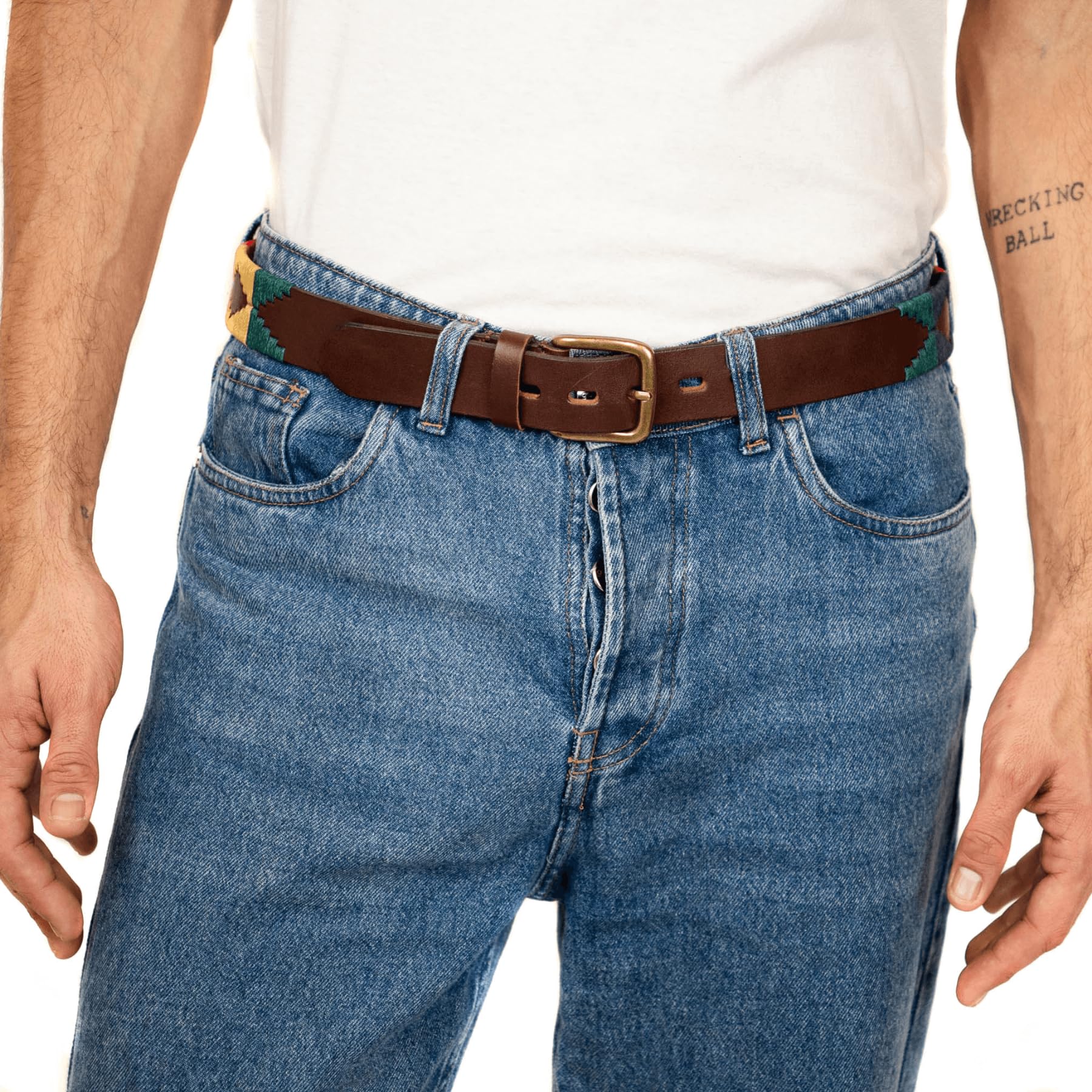 Premium Hand-Stitched Genuine Leather Polo Belt for Men - Classic Dress & Casual Style - Perfect for Business, Office & Everyday Wear