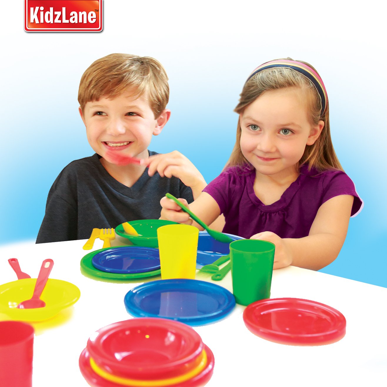 Kidzlane Kids & Toddler Play Kitchen Accessories Set - 24-Piece Dishwasher Safe Plastic Toy Dishes, Plates & Utensils - Pretend Play Kitchen Toys for Toddlers & Preschoolers - Perfect for Role Play, Birthday Gifts & Early Learning Development