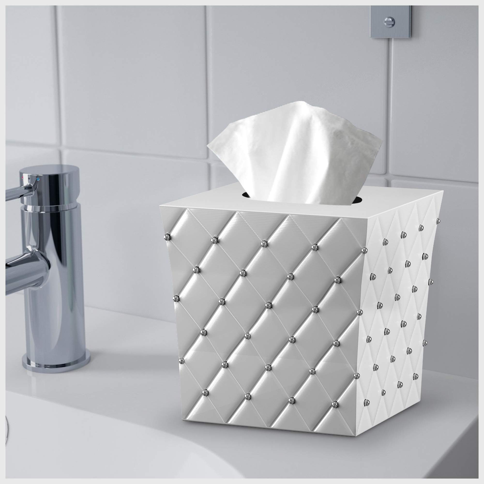 Premium 8-Piece Ceramic Bathroom Accessories Set - Elegant White/Silver Vanity Organizer with Soap Dispenser, Toothbrush Holder, Waste Basket & More | Perfect for Modern Bathrooms, Guest Suites & Spa-Style Decor