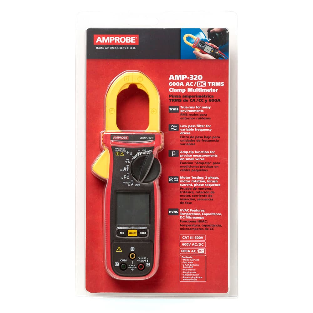 Amprobe AMP-320 600V/600A TRMS AC/DC Clamp Multimeter with 3 Phase Sequence & Motor Testing - Professional Electrical Tester for HVAC, Industrial Maintenance & Automotive Diagnostics