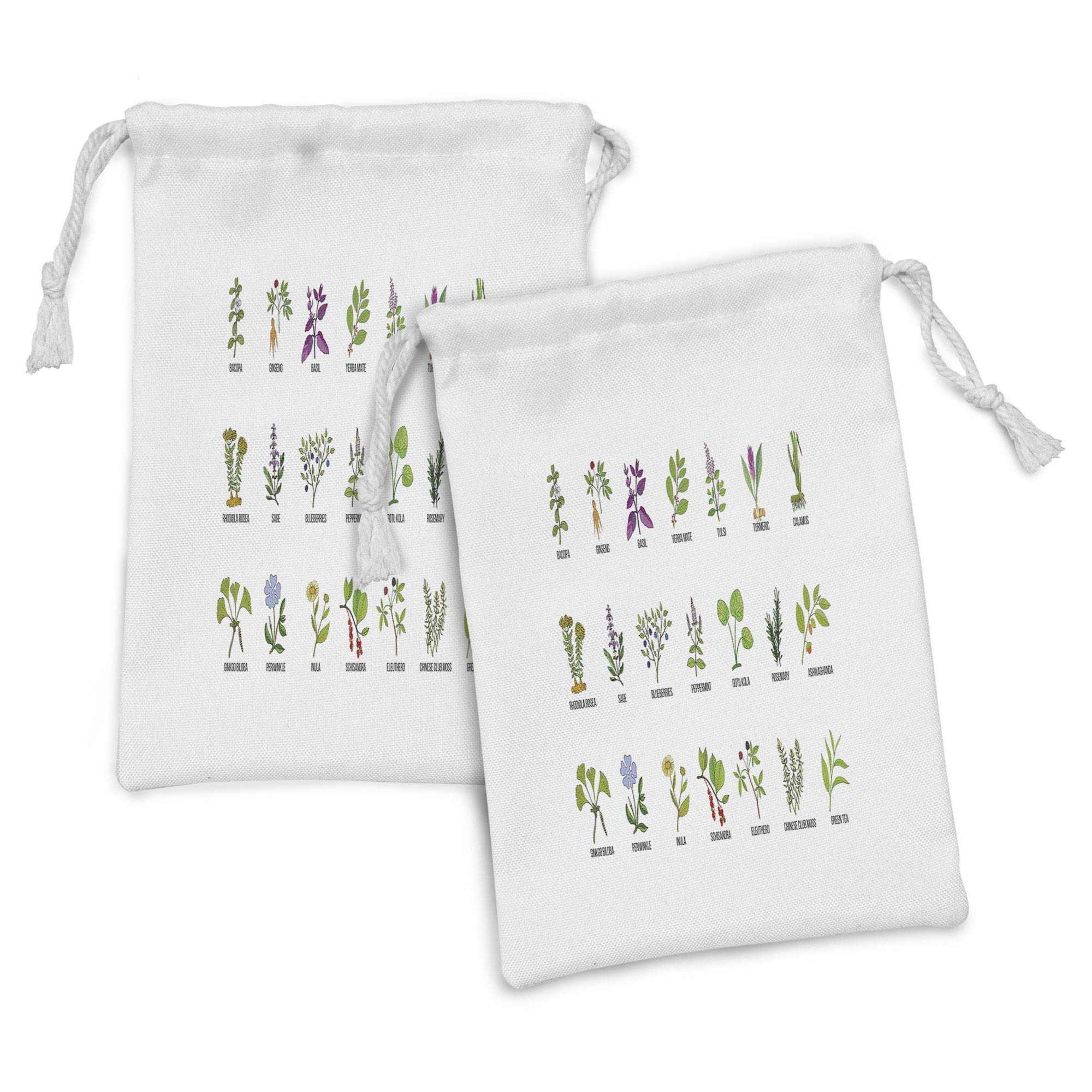Ambesonne Periwinkle Fabric Pouch Set of 2 - Herbal Memory Focus & Brain Work Plant Design Drawstring Bags (9