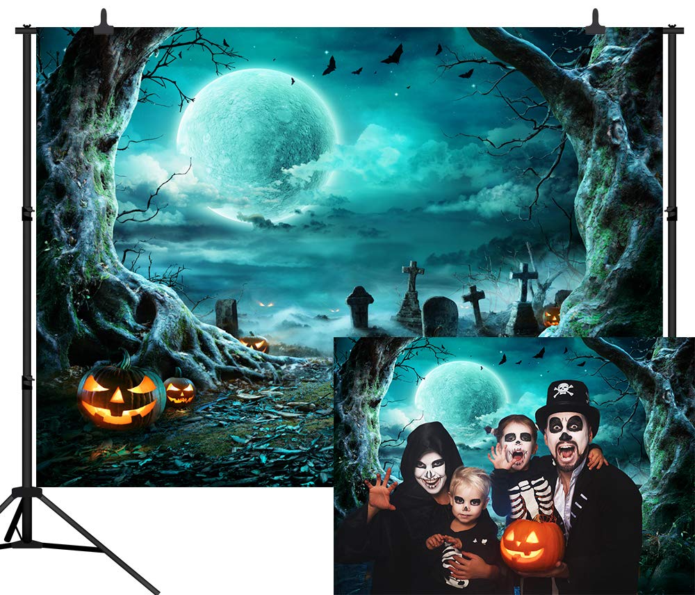 12x10FT Halloween Backdrop Photography Background - Spooky Moon Night Scary Cemetery with Pumpkin Lanterns for Kids, Adults & Family Parties - Perfect for Halloween Decor, Birthday Banner & Photo Shoot Backdrop (SCO192F)