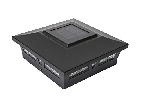 2 Pack Black Solar Powered Oxford Post Caps for 6x6 Wood Fence Posts - Outdoor Lighting for Deck, Garden, Patio & Backyard Fence