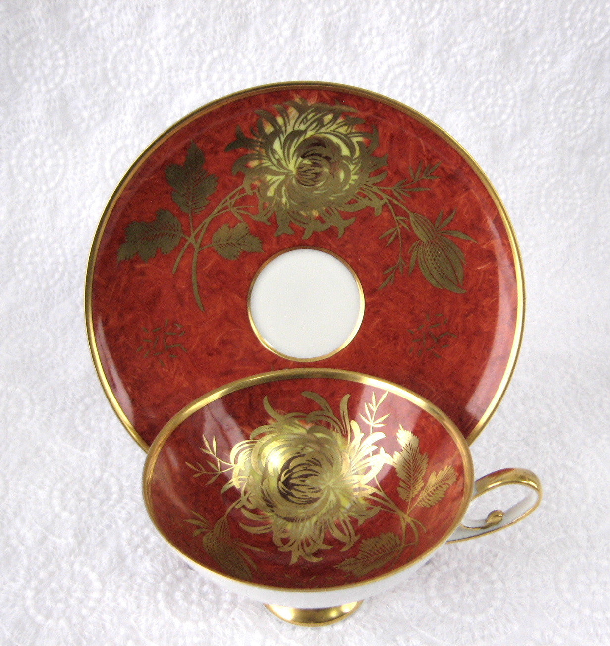 Vintage Red Alka Bavaria Cup and Saucer Set with Gold Chrysanthemums Pattern - Patricia Collection 1950s Martini Glass - Perfect for Tea, Coffee, and Cocktail Parties