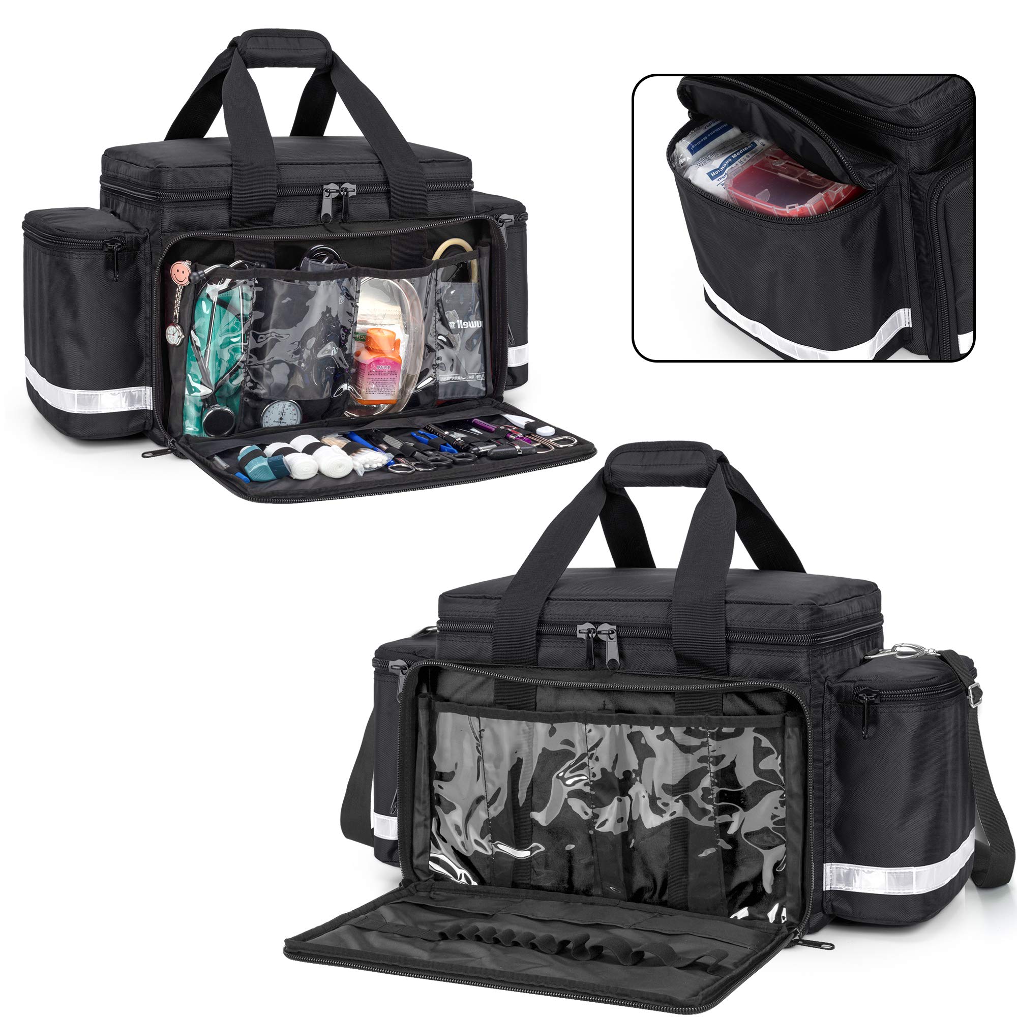 Trunab Empty First Aid Bag - Medical Duffel Trauma Kit for EMT, EMS, Paramedics - Waterproof Storage with Inner Dividers & Non-Scratch Bottom - Perfect for Emergency Response, Camping & Home Safety (Black)