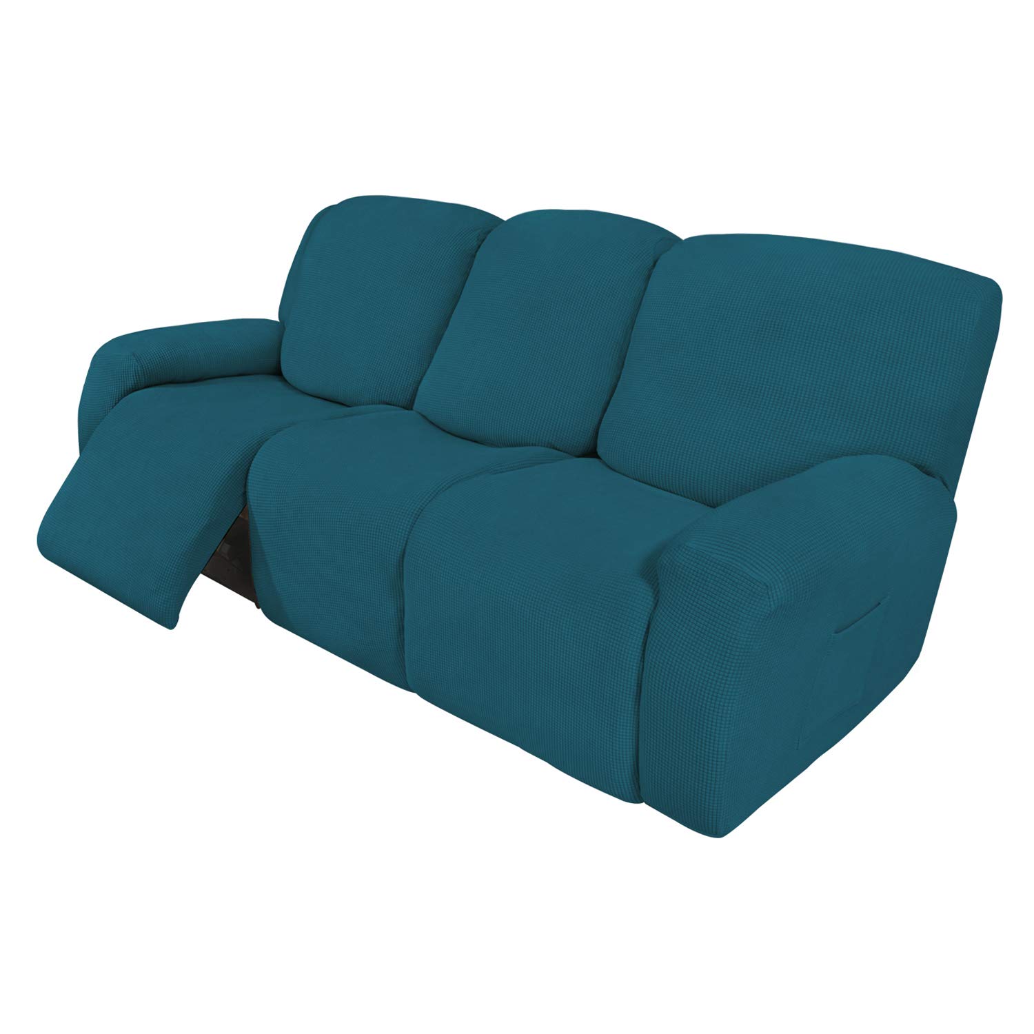 8-Piece Stretch Recliner Sofa Slipcover Set - Soft Spandex Jacquard Fabric with Elastic Bottom, Peacock Blue Checkered Design - Perfect for Living Room Furniture Protection, Pet & Kid-Friendly Couch Cover