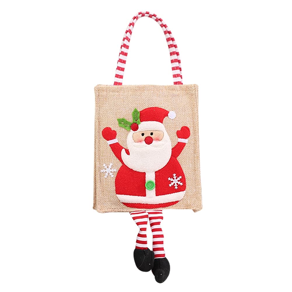 Stylish Linen Embroidered Tote Bag with Feet - Cute Gift Candy Bag for Christmas Decorations & Holiday Parties | Perfect for Shopping, Beach Trips, and Daily Use