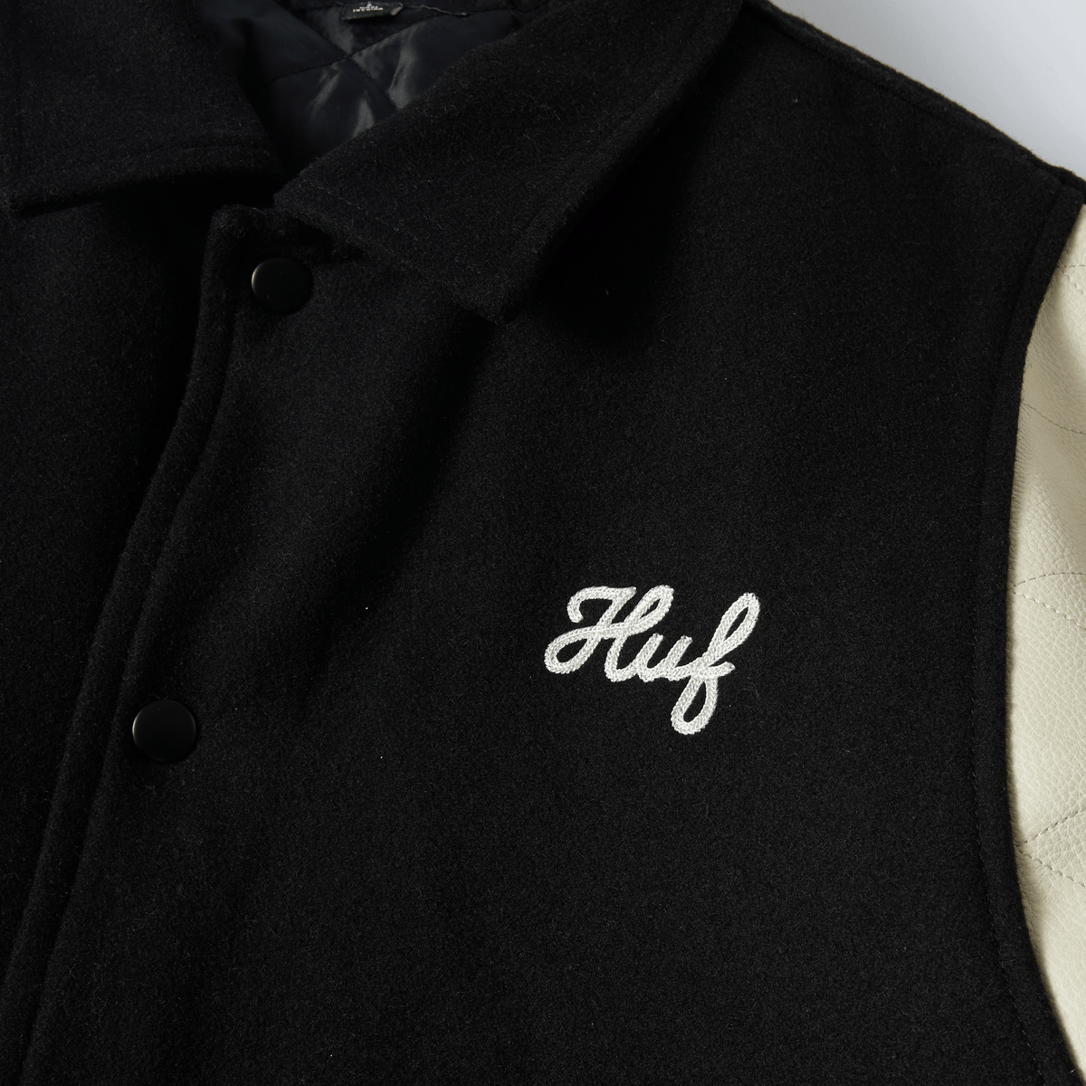 HUF SONG Varsity Jacket for Men - Black Cotton Baseball Jacket with Embroidered Logo | Streetwear Fashion for Casual Wear & Skateboarding