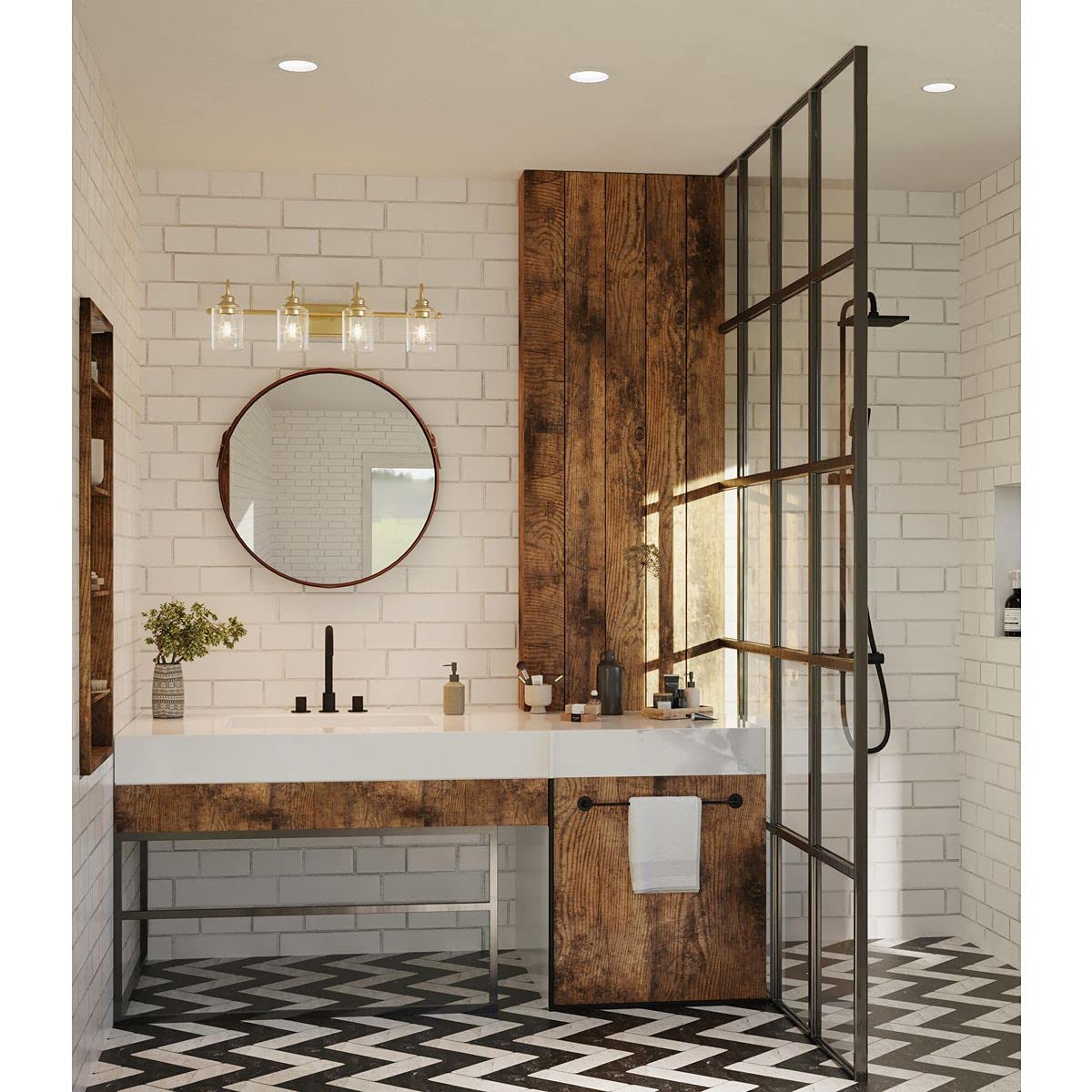 Progress Lighting Aiken Collection 4-Light Vintage Brass Vanity Light with Clear Glass Shades - Perfect for Bathroom, Powder Room, and Dressing Area Lighting