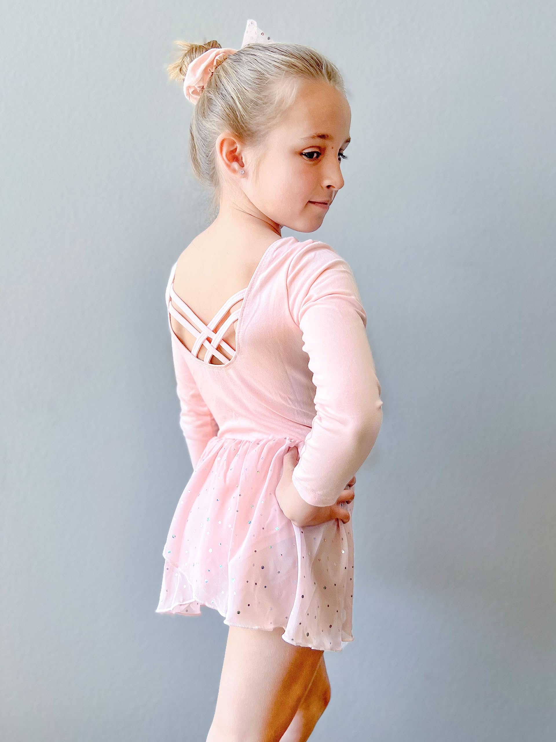 Girls Ballet Leotard with Ruffle Sleeves & Tutu Dress - Long Sleeve Dance Outfit for Ages 3-9 - Perfect for Ballet Class, Recitals & Dance Performances