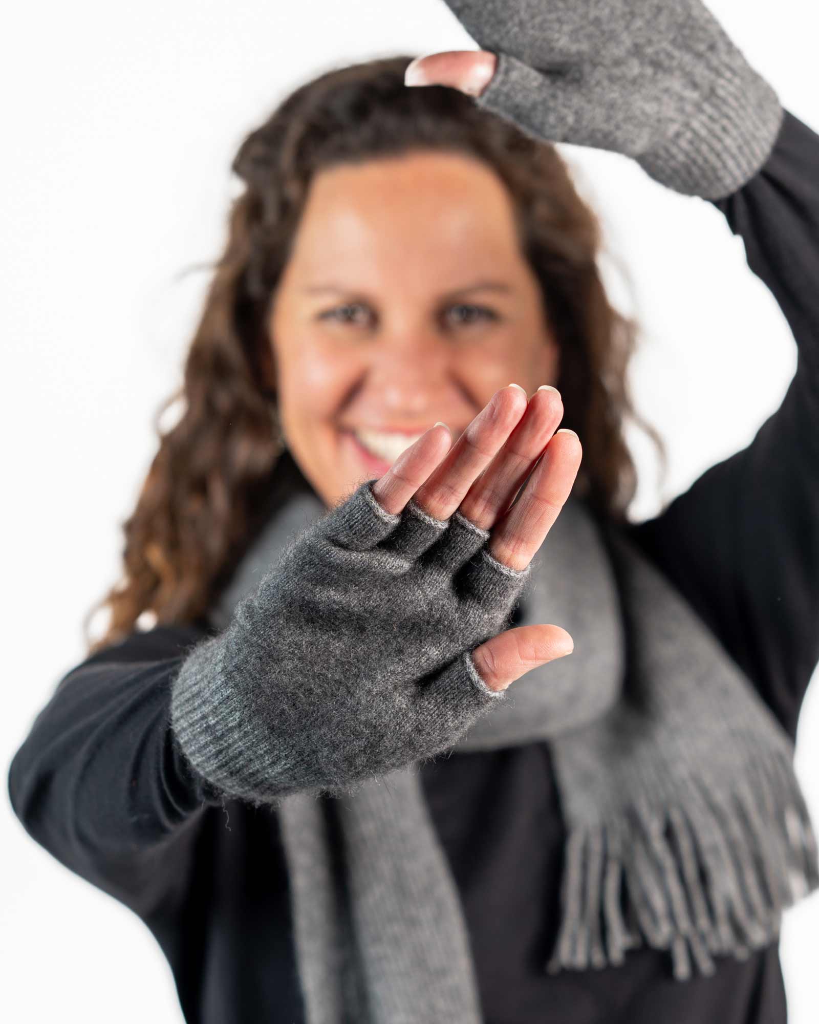 Dark Silver Unisex Fingerless Gloves - Possum Merino Wool Blend (NX103) for Outdoor Activities, Cycling & Winter Sports