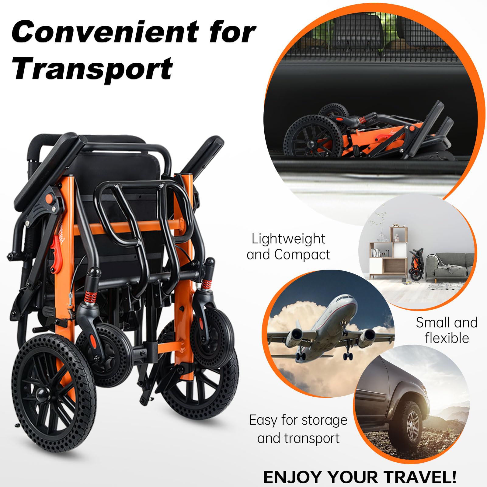 Upgraded Lightweight Transport Wheelchair for Adults with Telescopic Handle, Safety Belt & 2 Storage Bags - Ideal for Travel, Hospital Visits & Elderly Care