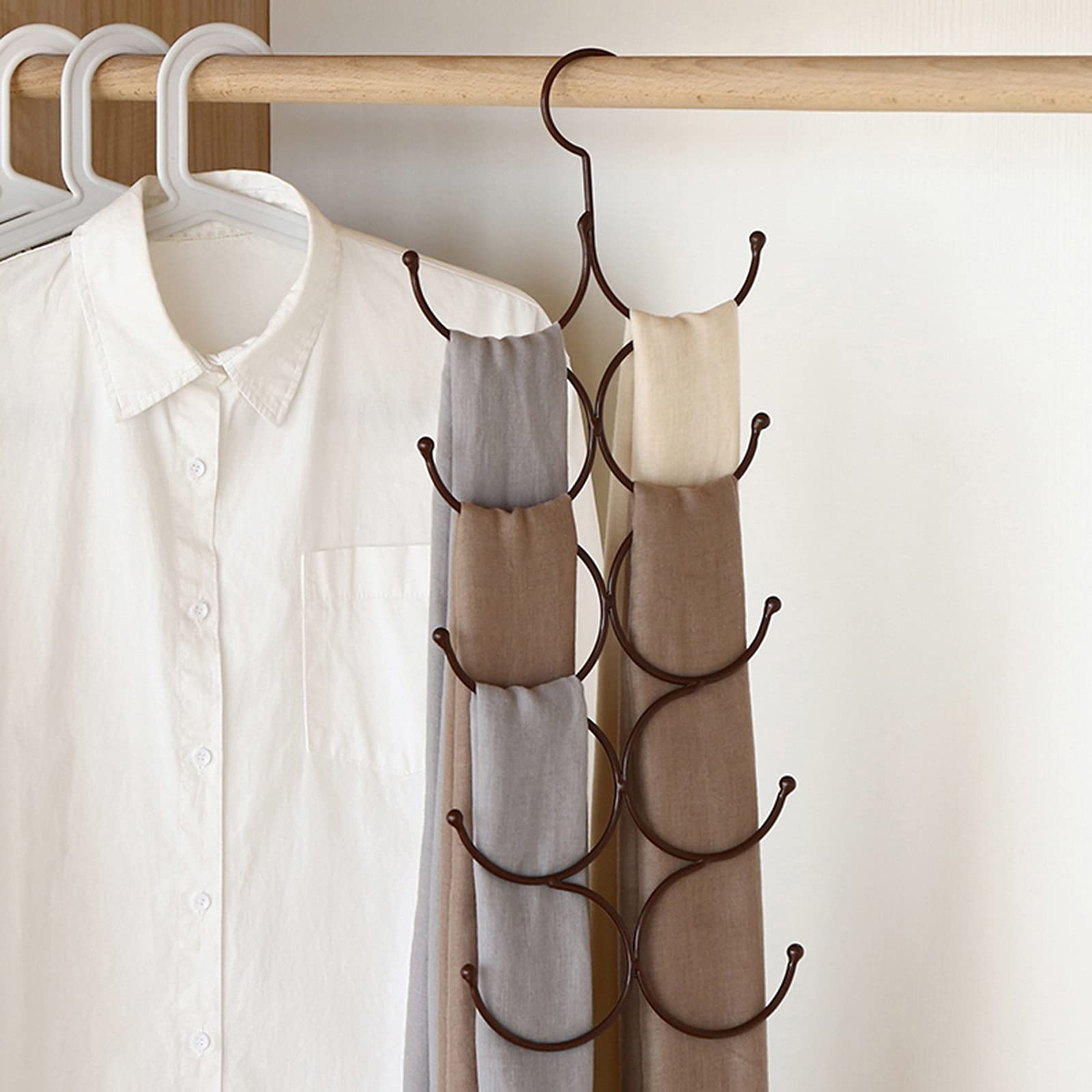 ZAQI Scarf Belt Hanger for Closet - 10 Hook Vertical Storage Organizer for Leggings, Bras, Hijabs, Ties & Purses | Space Saving Brass Rack Stand | Perfect for Bedroom, Closet & Dorm Organization