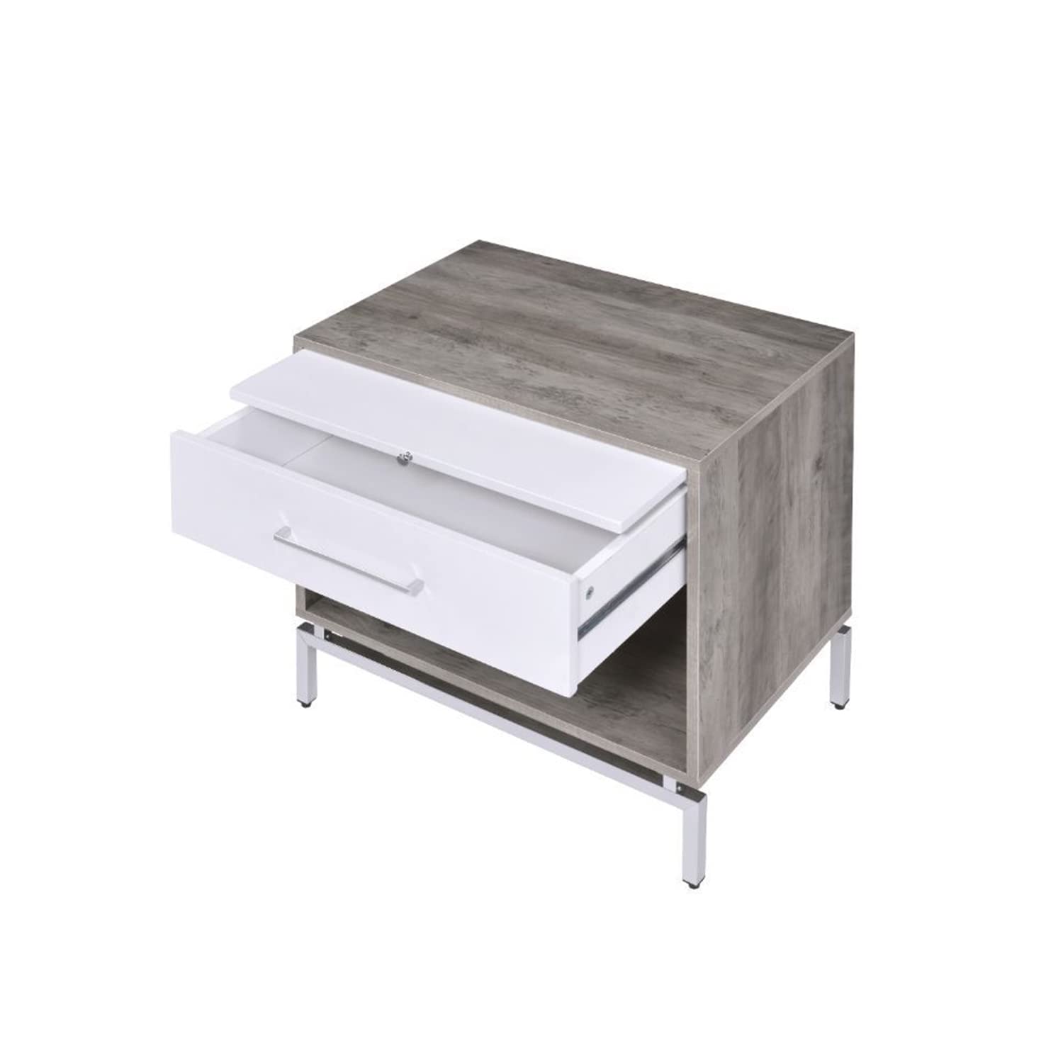 Simple Relax 1 Drawer Nightstand with Open Shelf - Weathered Gray Oak & White Finish - Bedroom Side Table for Small Spaces, Apartment, Dorm Room