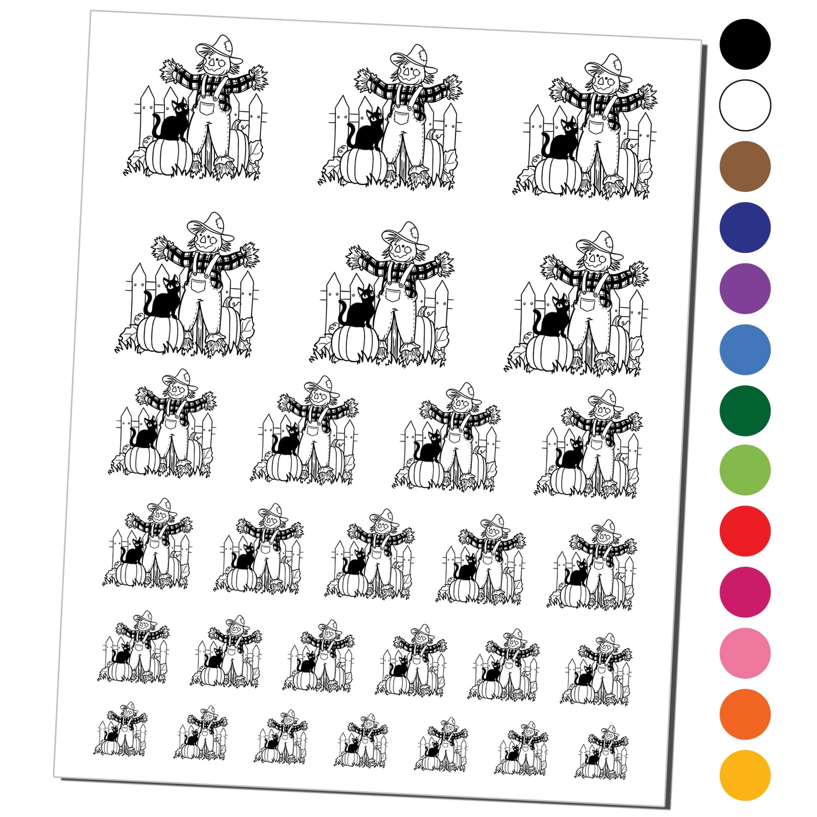 Scarecrow with Black Cat & Pumpkins Temporary Tattoos - Waterproof Fake Body Art Set for Halloween & Fall Festivals - Red Color (1 Sheet) - Perfect for Costume Parties, Autumn Celebrations & Spooky Events