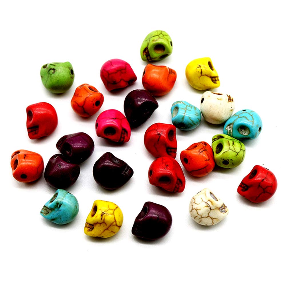JKJF Multicolor Turquoise Skull Head Loose Spacer Beads for Jewelry Making - DIY Crafting Supplies (64 pcs) - Perfect for Bracelets, Necklaces, and DIY Jewelry Projects