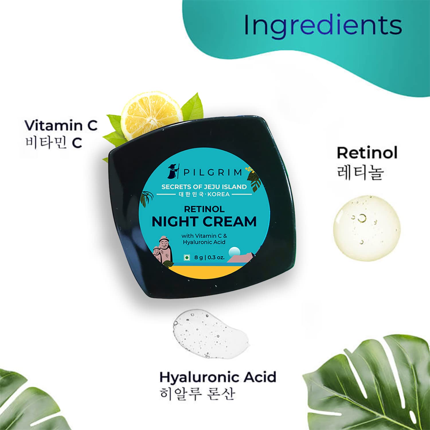 Korean Retinol Night Cream with Hyaluronic Acid & Vitamin C - 8gm Mini Size for Oily & Dry Skin - Anti-Aging Moisturizer for Men & Women - Perfect for Nighttime Skincare Routine & Travel Essentials