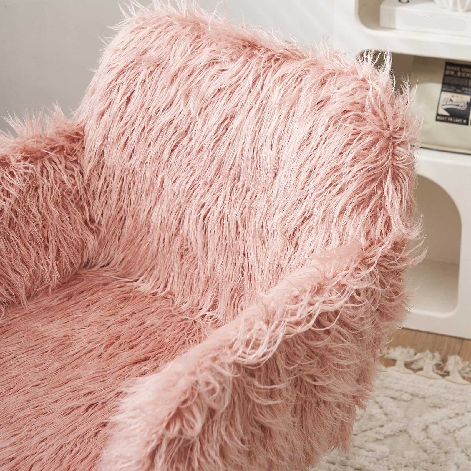 Fluffy Faux Fur Swivel Desk Chair - Adjustable Height Modern Home Office Chair for Women & Girls, Pink Vanity Accent Chair for Bedroom, Living Room & Makeup Room - Perfect for Work, Study and Relaxation