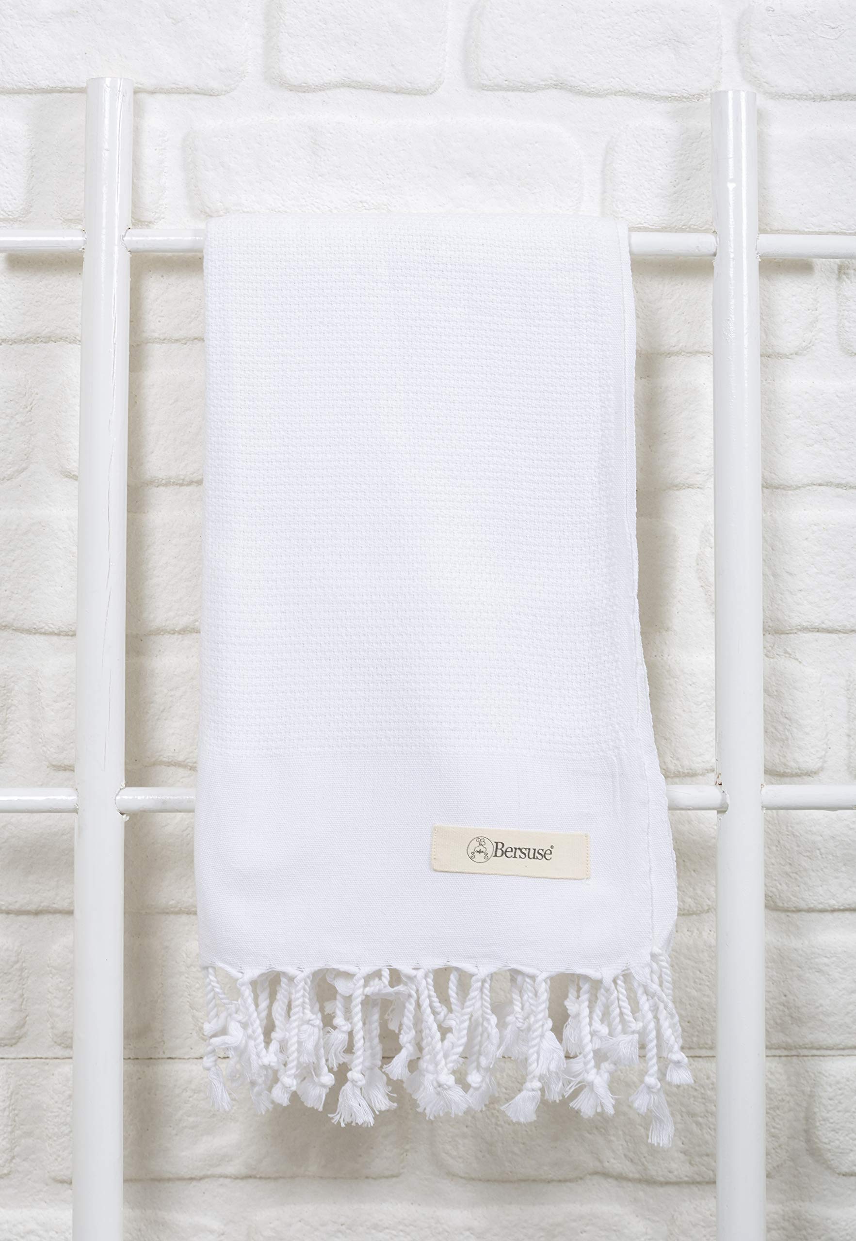 Bersuse 100% Cotton Premium Turkish Towel - Soft, Absorbent, Quick-Dry Peshtemal for Bath, Beach, Spa & Travel - 37x70 Inches, White (Set of 6) | Luxury Towels for Pool, Yoga, Gym & Vacation