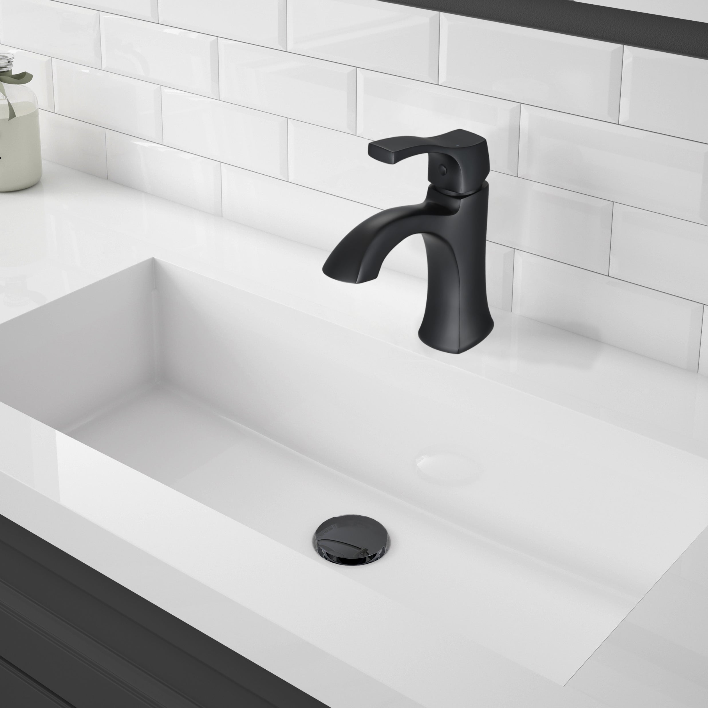 Ancona Morgan Matte Black Single Lever 1-Hole Bathroom Faucet - Modern Waterfall Spout for Vanity Sink, Powder Room & Guest Bathroom