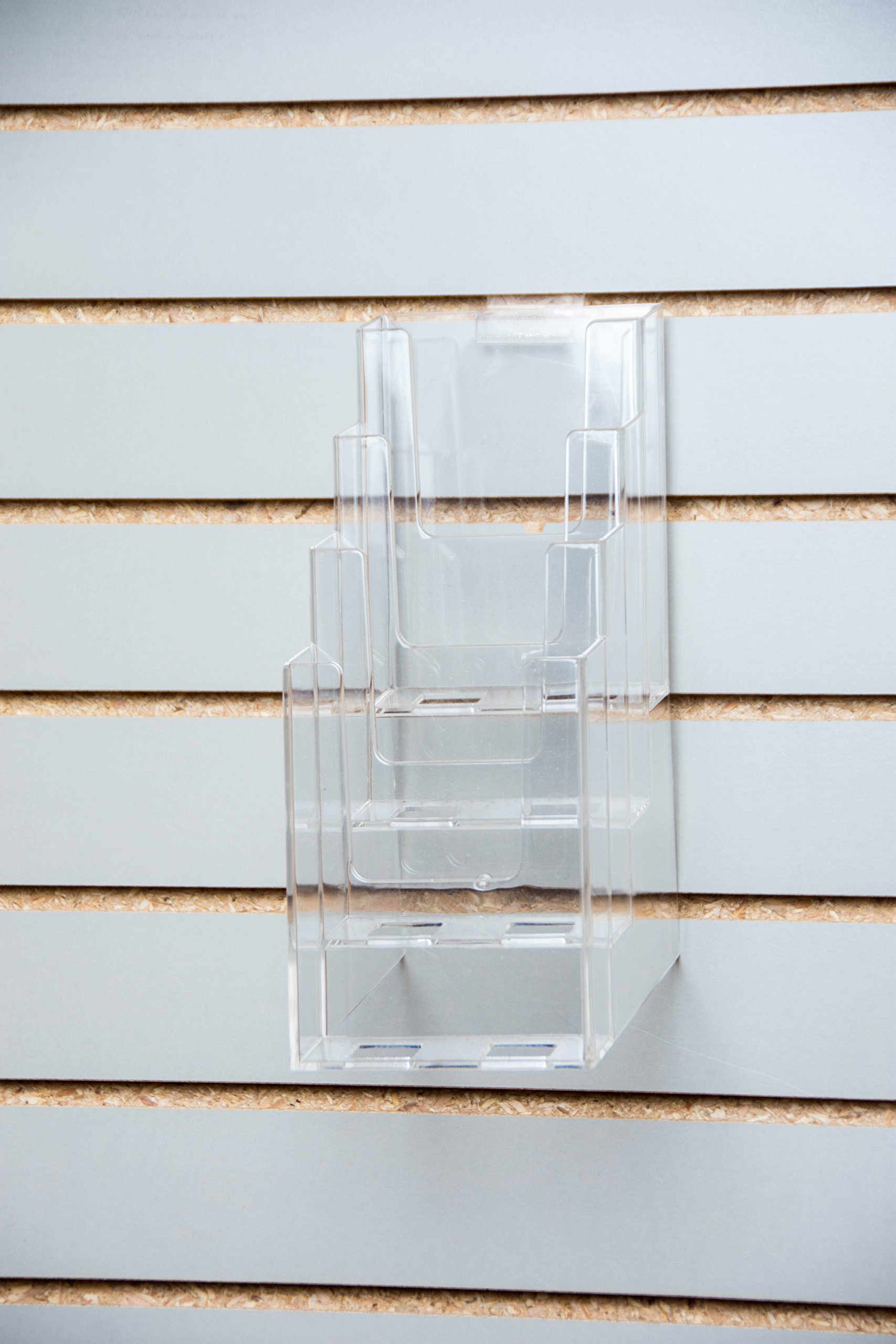 Clear-Ad LHF-Z104 Acrylic Slant Back 4-Tier Trifold Brochure Display with Z-Bar for SlatWall - Plastic Literature Holder for Flyers, Booklets, Mail, Cards (2-Pack) - Perfect for Retail Stores, Offices, and Restaurants