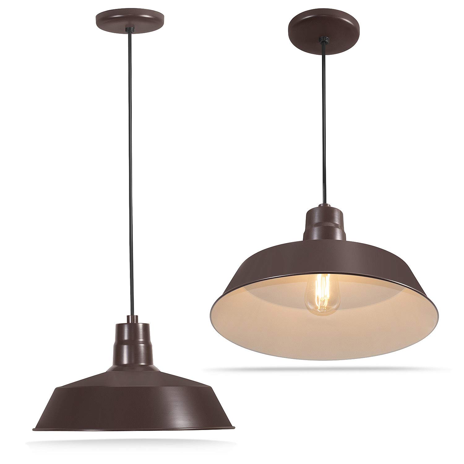 14-Inch Vintage Bronze Barn Pendant Light - Adjustable 10ft Cord, Ceiling Mount Indoor Hanging Fixture, 120V Hardwired E26 Base LED Compatible, UL Listed (2 Pack) - Perfect for Farmhouse Kitchens, Dining Rooms & Industrial Loft Decor