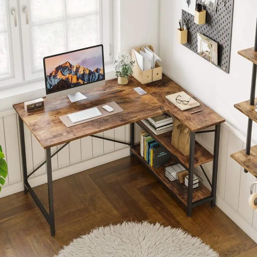 Bestier Small L-Shaped Desk with Reversible Shelves - Compact Home Office Desk for Small Spaces | Perfect for Gaming, Study & Remote Work