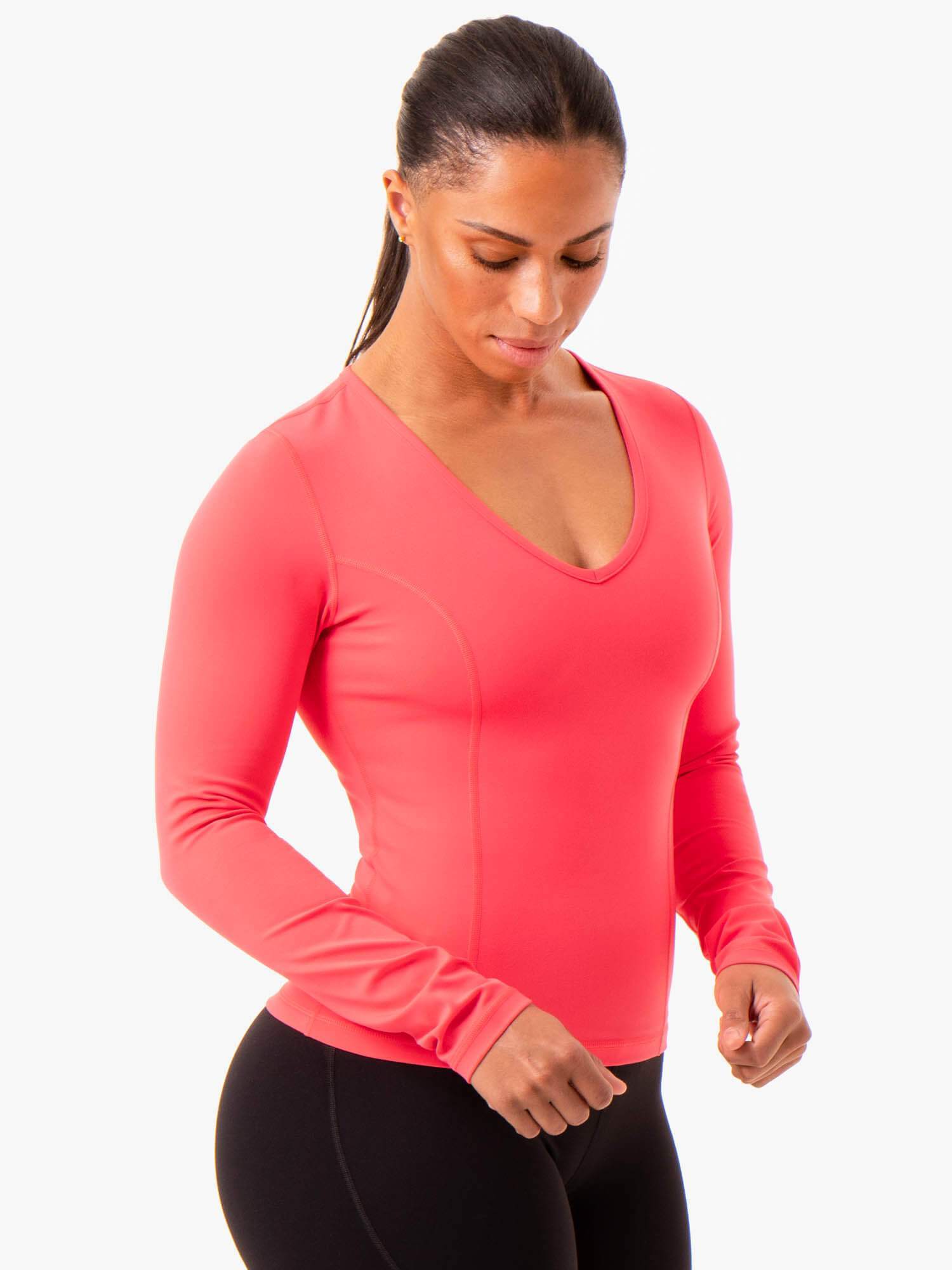 NKD Align Long Sleeve Workout Top for Women - Moisture-Wicking Yoga & Gym Shirt in Watermelon Color | Perfect for Pilates, Running & Fitness Training