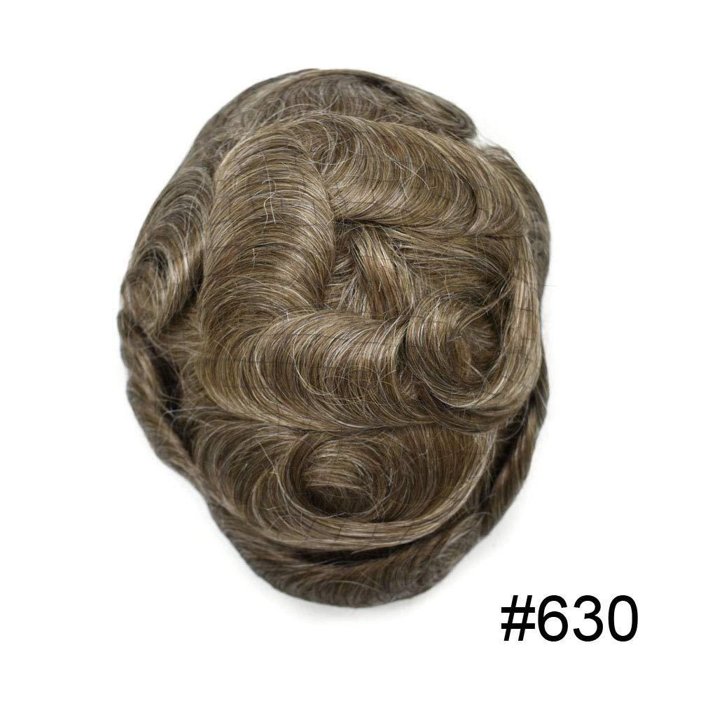100% European Real Human Hair Toupee for Men - Swiss Lace Front Hair System with Bleached Knots | #630 Light Brown with 30% Gray | 8x10 Inch 100% Density | Natural Looking Hair Replacement for Daily Wear & Special Occasions