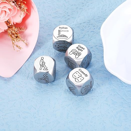 Romantic Couples Naughty Dice Game Set - 4 Piece Adult Date Night Gift for Anniversary, Valentine's Day, Christmas & Bridal Shower - Fun Intimate Game for Couples to Spice Up Relationships